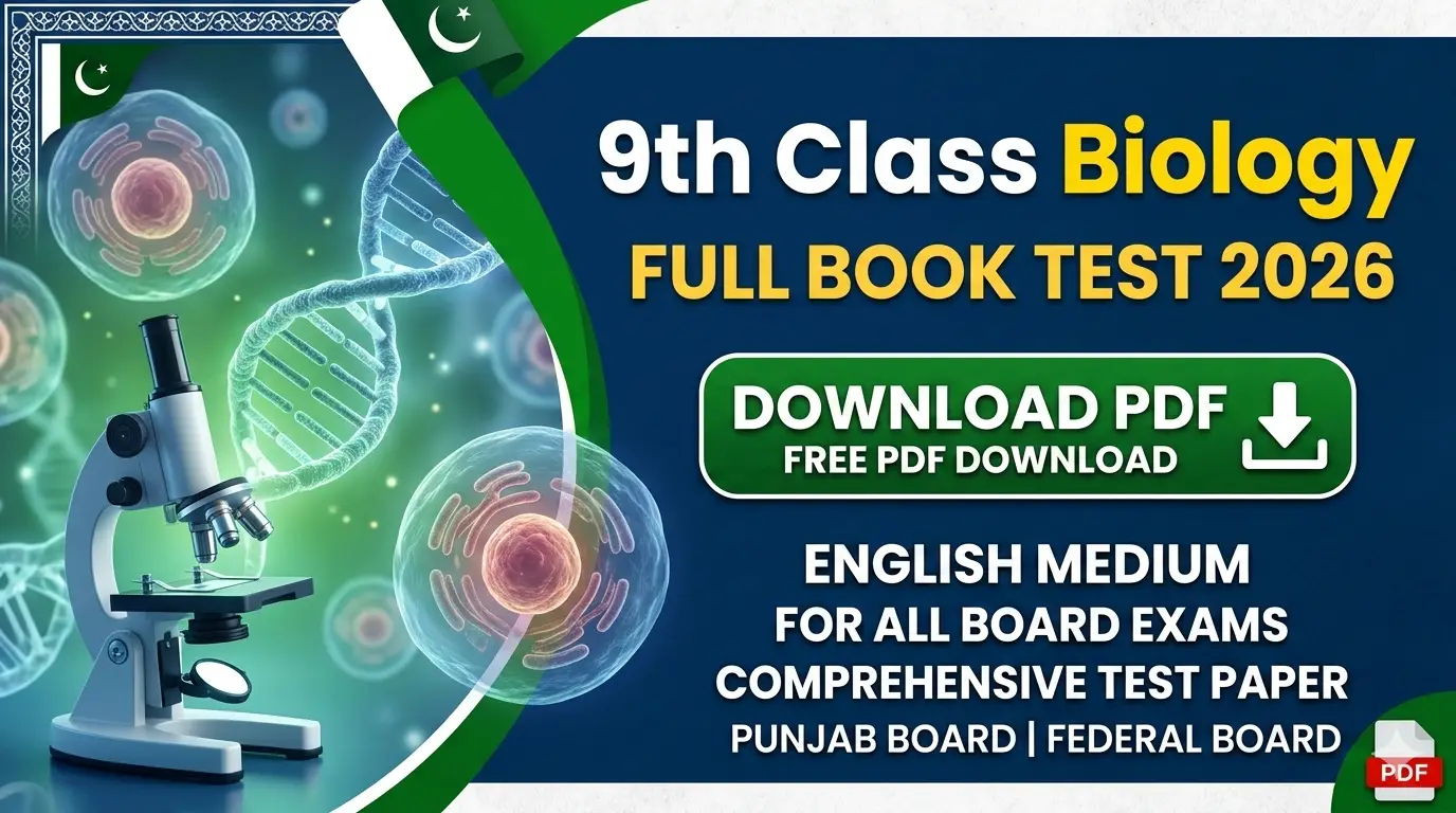 Image Alt Text When you upload your featured image, set the Alt Text to 9th Class Biology Full Book Test 2026 English Medium Paper PDF.